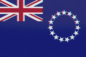 A visually distorted rendering of the Cook Islands flag creates a modern, textural effect with...