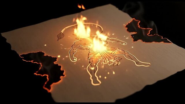 Powerful Sketch of Lord Hanuman Ignites and Burns with Divine Fiery Energy on Ancient Paper