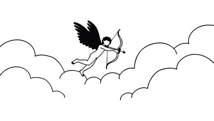 Flying Cupid with bow and arrow silhouette (2)