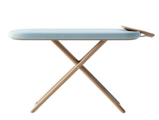 Modern light blue ironing board with natural wood legs and a sleek design for efficient home care
