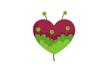 Fototapeta premium heart shaped moss patch with sprouting flowers