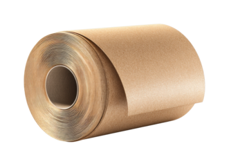 Roll of brown kraft paper in industrial isolated on transparent background, png