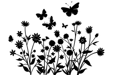 black and white butterfly with flowers 