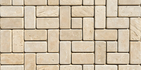 Cream-colored limestone blocks in random ashlar pattern with natural texture, varying rectangular sizes, and traditional masonry construction showing weathered surfaces.