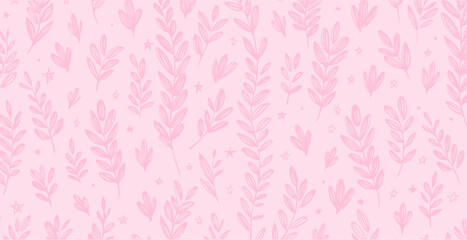 Botanical, spring inspired pattern in pastel tones, hand drawn vector background