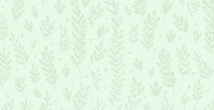 Botanical, spring inspired pattern in pastel tones, hand drawn vector background