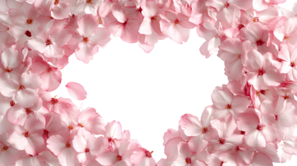 Delicate Pink Cherry Blossom Heart Frame for Springtime Greetings and Floral Design Projects with Transparent Center