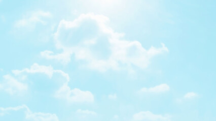 Blue sky with white fluffy cloud. Cloudscape cumulus summer soft light sky. Beautiful nature morning. Freedom of life concept.