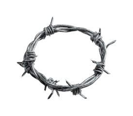 Barbed wire circle abandoned location abstract industrial resilience isolated on transparent background, png