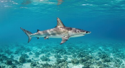 Fototapeta premium Underwater shot of a shark in coral reef