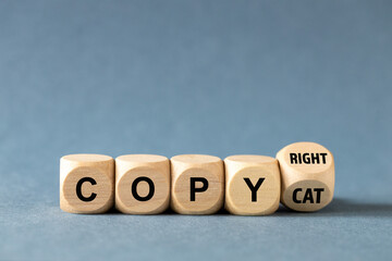 The word "copycat" changing into "copyright." Business concept. Copyright protection, intellectual value