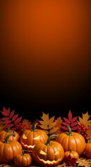 Halloween pumpkins with autumn leaves