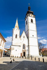 Fototapeta premium Church of the Nativity of the Virgin Mary dominating Pisek skyline in South Bohemian Region