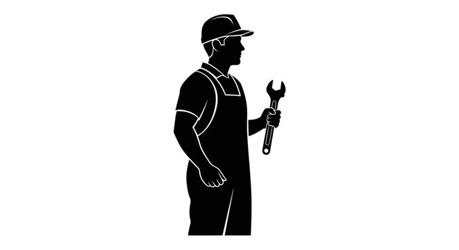 mechanic silhouette with wrench transparent background for design projects