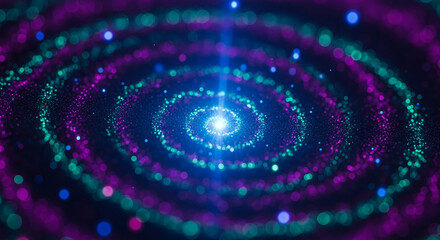 Abstract image of swirling purple and teal glitter, creating a vibrant, energetic effect, ideal for celebratory or cosmic themes