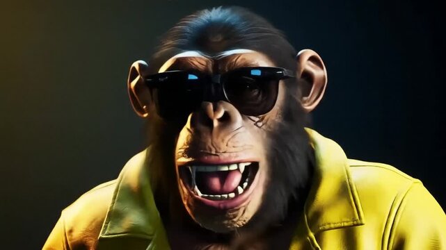 Cool Ape with Sunglasses and Yellow Jacket Animated Video Portrait