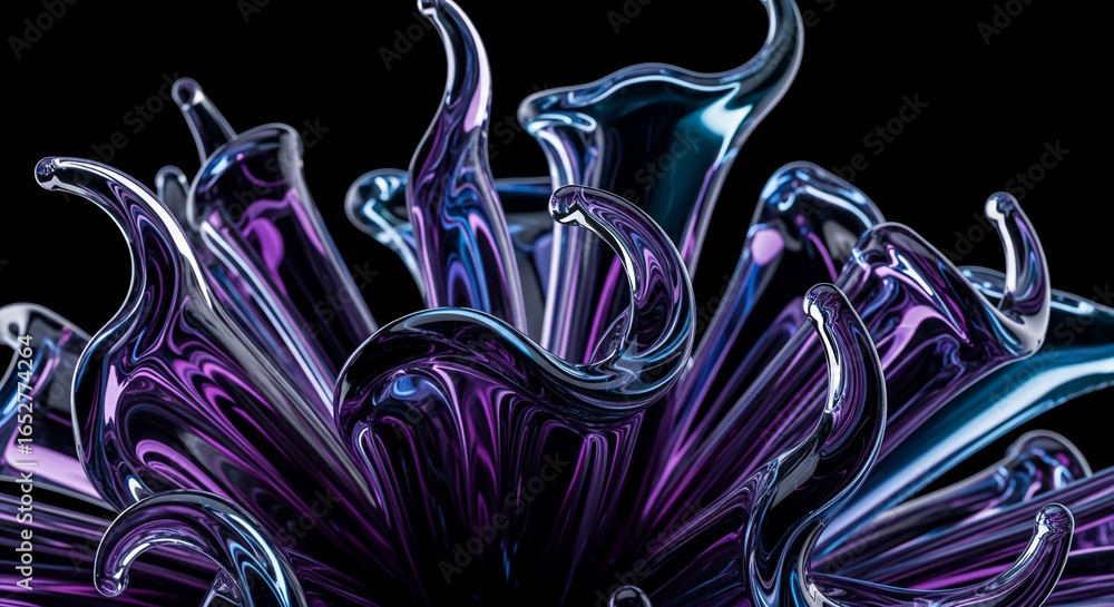 Poster abstract image of purple and blue glass swirls, creating a dynamic and elegant design, showcasing fl