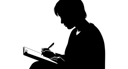 transparent background silhouette person writing in notebook isolated