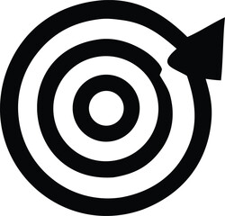 Black and white graphic illustration of a target with an arrow completing a circular path around it symbolizing focus and achievement