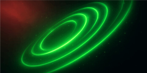 A mesmerizing green glowing neon fractal curve with a futuristic star shape and motion creates a vibrant energy pattern for a space backdrop
