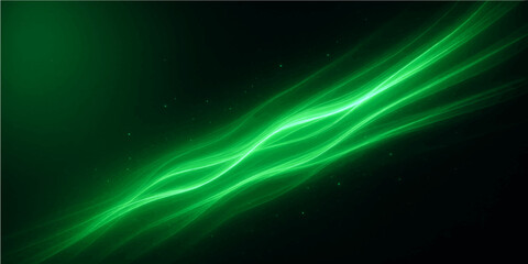 Abstract green and blue light waves with smoke flow on a black background