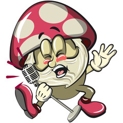 cute mushroom character cartoon mascot vector illustration singing with great emotion, work of hand drawn