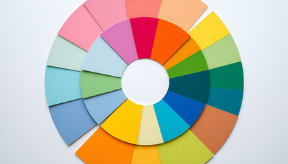 Creative circular color palette arrangement with pastel shades on a white background.