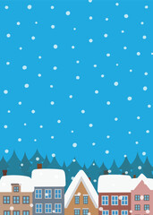 クリスマス素材　北欧　雪降る街　