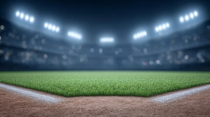 New year night baseball stadium scene bright lights on the field cinematic atmosphere
