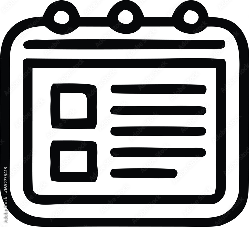 Poster simple hand drawn icon representing a calendar or schedule with tasks and checkboxes for organizatio