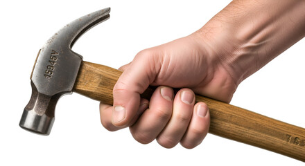 A Hand Firmly Gripping a Hammer Ready for Construction or Repair Work 1.