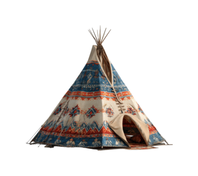 Cultural gathering at a colorful teepee camp natural unique perspective isolated on transparent background, png