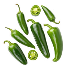 Fresh green jalape&ntilde;o peppers isolated against a white background for spicy culinary inspiration