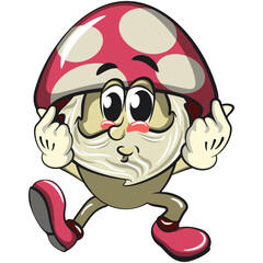 cute mushroom character cartoon mascot vector illustration giving a sign of love with two hand, work of hand drawn