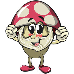 cute mushroom character cartoon mascot vector illustration healthy and strong enough to become a champion, work of hand drawn