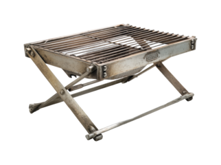 Portable camping grill setup for cooking wilderness adventure metal equipment isolated on transparent background, png