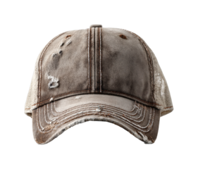Worn-out cap display urban fashion casual environment view isolated on transparent background, png