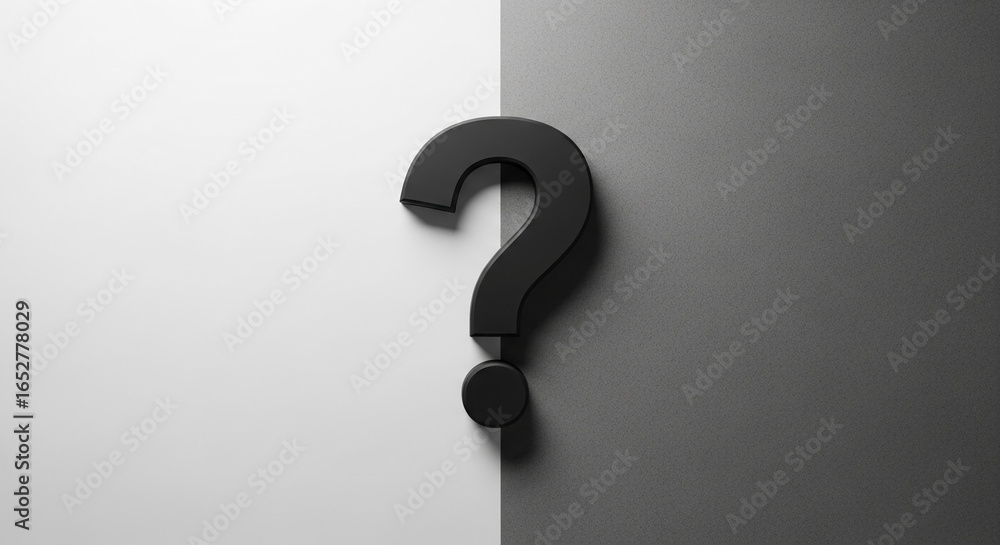 Aufkleber black question mark on gray and white background, symbolizing inquiry, doubt, or uncertainty, ideal 