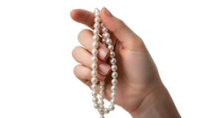 Elegant Hand Holding a Delicate Strand of Lustrous Pearls.