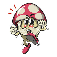 cute mushroom character cartoon mascot vector illustration jumping and kicking, work of hand drawn