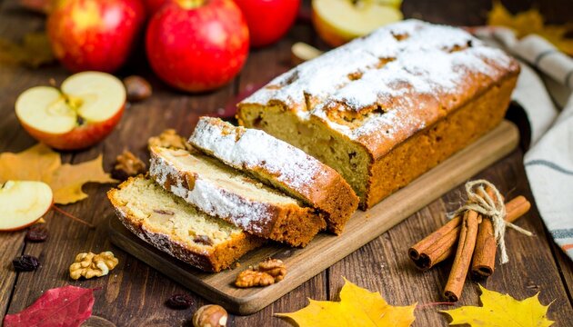 Delicious apple cake with fresh fruit, cinnamon, and walnuts ready for autumn enjoyment