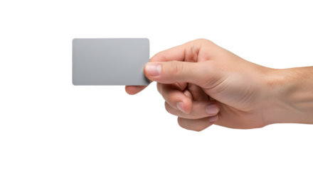 Hand Holding a Blank Gray Card Ready for Information or Design.