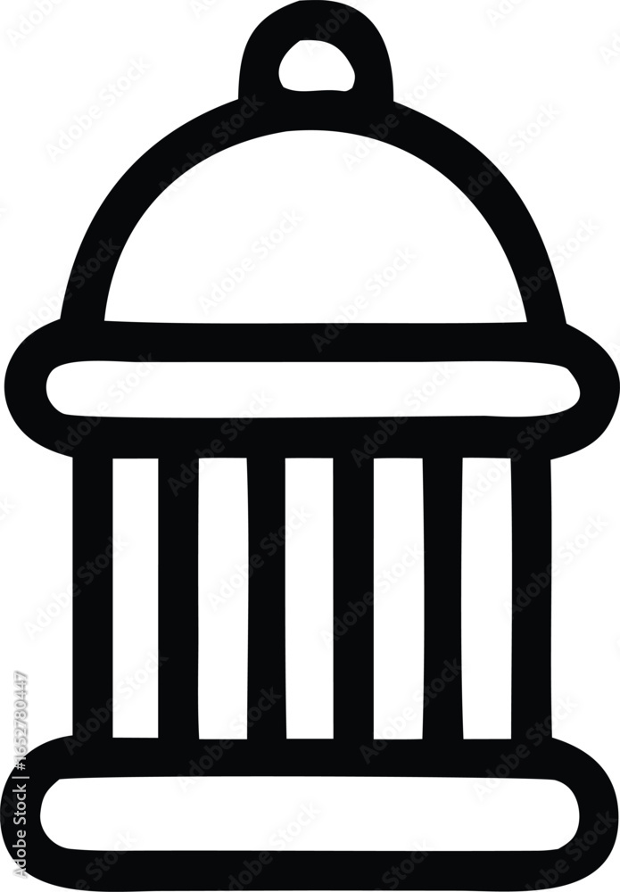 Poster simple line art icon of a classical building with columns and a domed roof