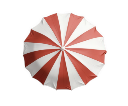 Vibrant red and white striped beach umbrella offers refreshing shade on a sunny day