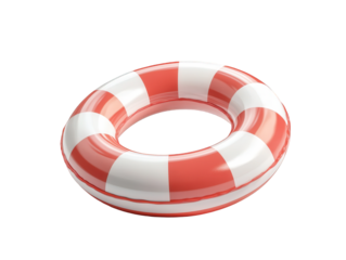 Vibrant red and white striped life preserver ring symbolizing safety, rescue, and summer fun