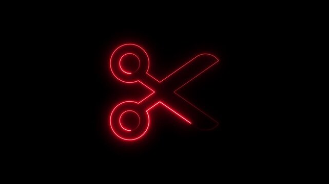 Neon Scissors Icon on Dark Background.