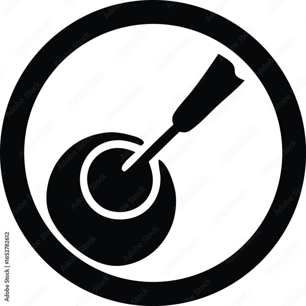 Poster black and white circular emblem featuring a dart hitting the bullseye symbolizing precision and accu