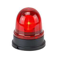 Red emergency warning siren light isolated on black background with glowing red light effect visible