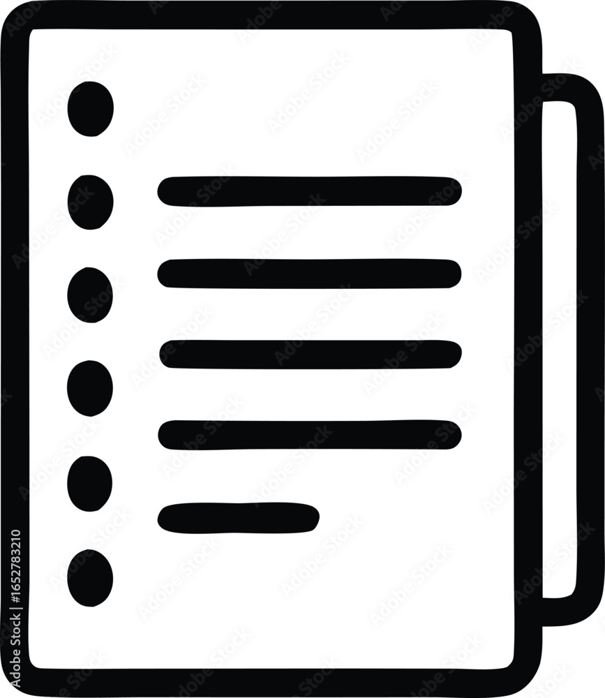 Poster simple black and white icon representing a document with bullet points and lined text