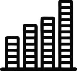 Hand drawn infographic bar chart illustrating upward growth and increasing data trends with distinct vertical segments